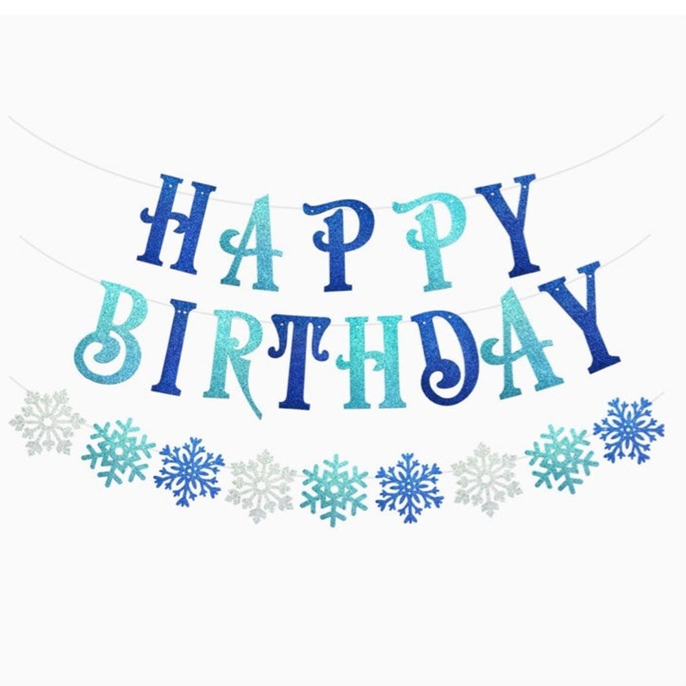 Happy Birthday Blue Snowflake Banner